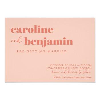 Small Budget Bold Peach Rust Chic Modern Wedding Invite Front View