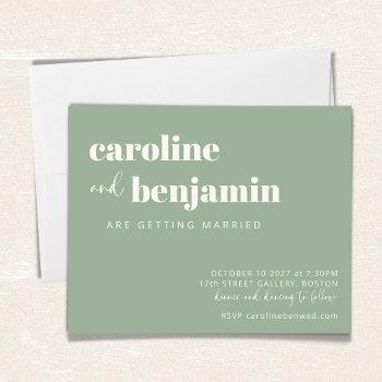 Small Budget Bold Sage Green Chic Modern Wedding Invite Front View