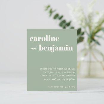 Small Budget Bold Sage Green Modern Wedding Front View