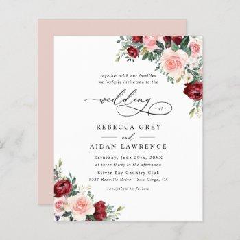 budget burgundy blush floral wedding invitation
