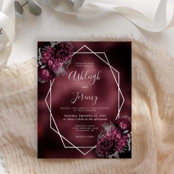 Small Budget Burgundy Faux Foil Silver Floral Wedding Front View
