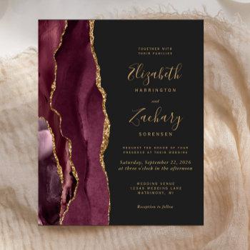 budget burgundy gold agate dark wedding invitation