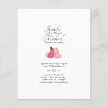 budget cat bride and groom coral wedding invites