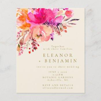Small Budget Chic Pink Watercolor Floral Wedding Invite Front View