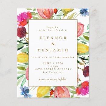 budget colorful garden flowers wedding invitation