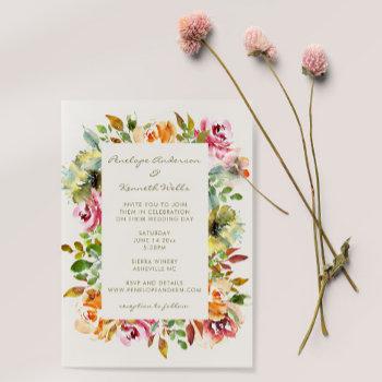 Small Budget Colorful Watercolor Floral Wedding Invite Front View
