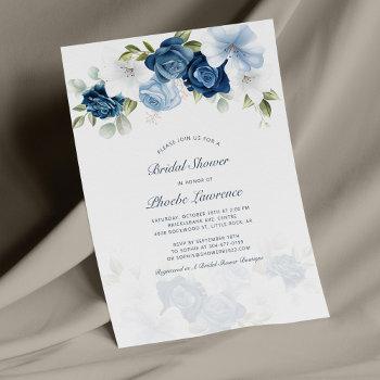 Small Budget Dusty Blue Floral Baby Shower  Stationery Front View