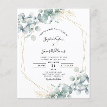 budget eucalyptus geometric wedding invitation