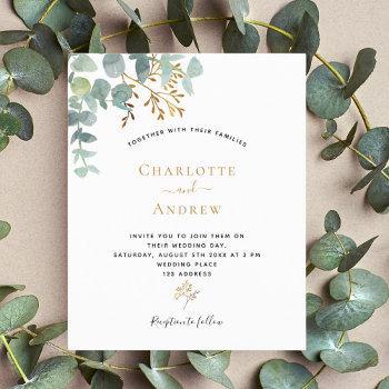 budget eucalyptus greenery gold wedding invitation