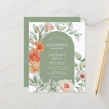 budget floral arch sage peach wedding invitation