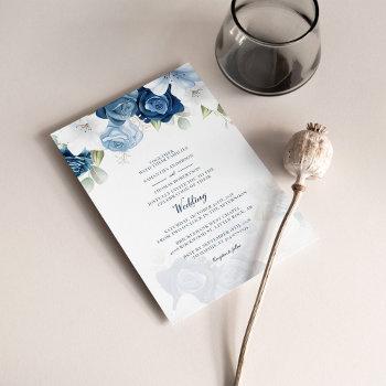 Small Budget Floral Botanical Dusty Blue Wedding Invite Front View
