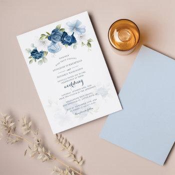 Small Budget Floral Dusty Blue Botanical Wedding Invite Front View