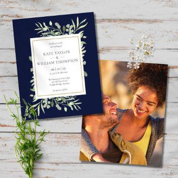 Small Budget Greenery Navy Blue Wedding Photo Front View