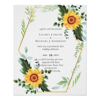 budget invitations - watercolor sunflowers  gold flyer