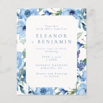 Small Budget Light Blue Watercolor Floral Wedding Invite Front View