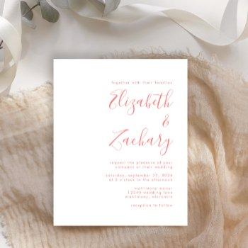 budget modern script coral wedding invitation