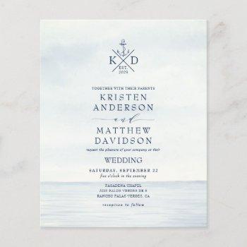 budget nautical anchor monogram wedding invite