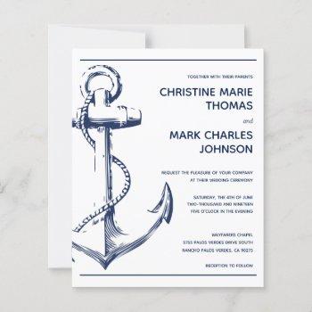 budget nautical anchor white wedding invitation