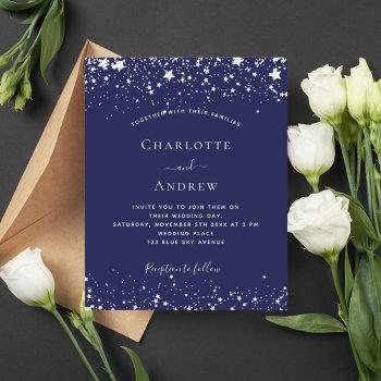 budget navy blue silver stars wedding invitation