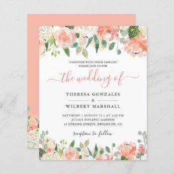 budget pastel coral and peach wedding invitation