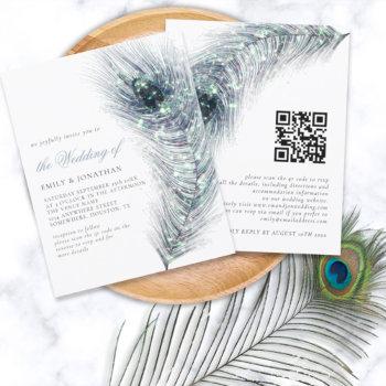 budget peacock feather qr code wedding invite