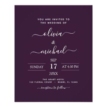 budget purple plum wedding with photo invitation flyer