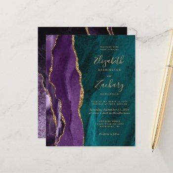budget purple teal gold agate wedding invitation