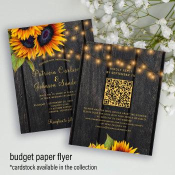 Small Budget Qr Code Rustic Sunflower Wedding  Flyer Front View