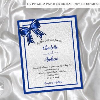 budget royal blue silver bow wedding invitation