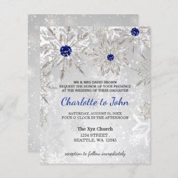 budget royal blue snowflakes wedding invitation