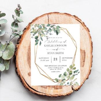 Small Budget Rustic Eucalyptus & Gold Frame Wedding Flyer Front View