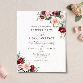budget rustic watercolor floral wedding invitation