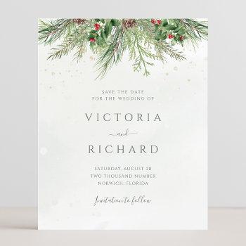 Small Budget Rustic Winter Greenery Save The Date Front View