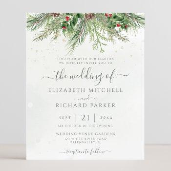 budget rustic winter greenery wedding invitation