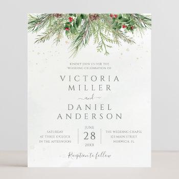 budget rustic winter greenery wedding invitation