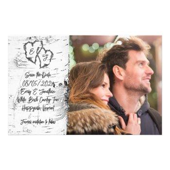 Small Budget Save The Date Birch Tree Hearts Photo Flyer Front View