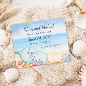 budget save the date message in bottle beach