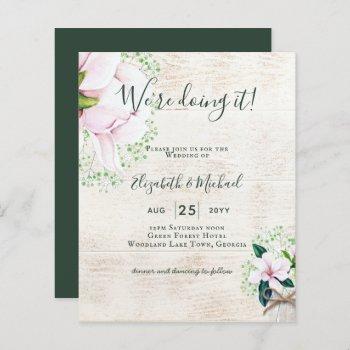 Small Budget Shabby Pink Magnolia Chic Wedding Invite Front View