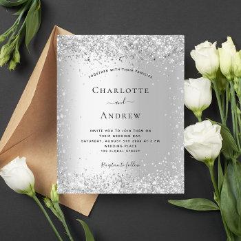 budget silver glitter sparkles wedding invitation