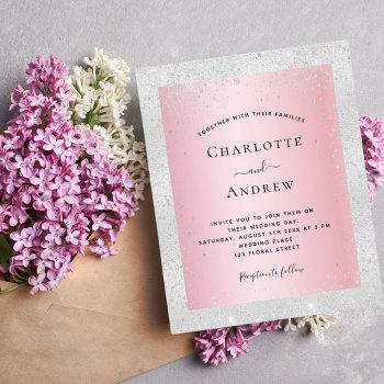 budget silver pink glitter wedding invitation