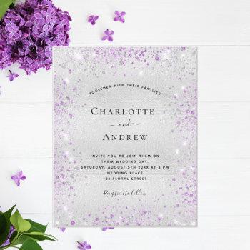budget silver purple glitter wedding invitation