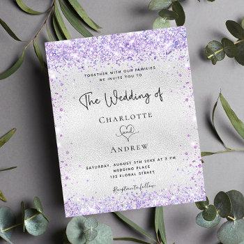 budget silver purple glitter wedding invitation
