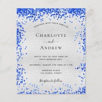 budget silver royal blue wedding invitation