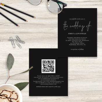 Small Budget Simple White Black Qr Code Wedding Invite Front View