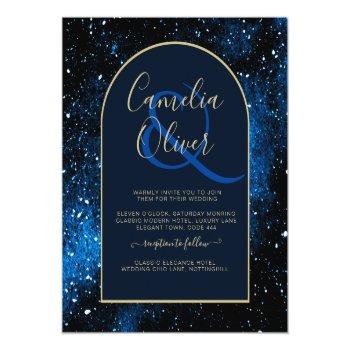 Small Budget Starry Night Navy Blue Gold Wedding Invite Front View