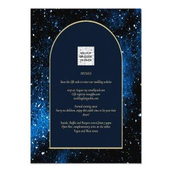 Small Budget Starry Night Navy Blue Gold Wedding Invite Back View