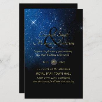 Small Budget Starry Night Navy Gold A9 Wedding Invites Front View