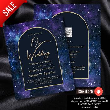 Small Budget Starry Night Purple Blue Wedding Invite Front View