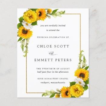 budget sunflower floral rustic wedding invitation