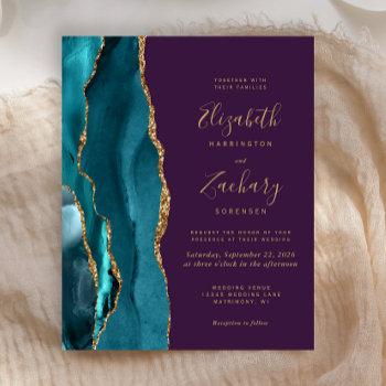 Small Budget Teal Gold Agate Purple Wedding Invite Front View